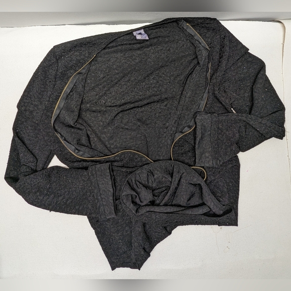 Eien Vintage Bodysuit Women's Sz 2XL Black Gold Glitter Long Sleeve Zip Y-1 - Picture 4 of 6